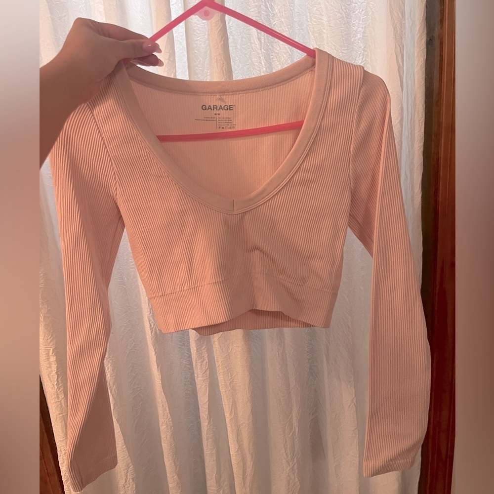 GARAGE Sonia Seamless Long Sleeve Plunge Shirt Baby Pink